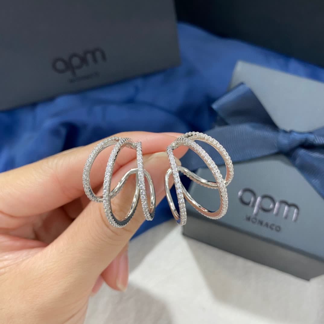 APM Monaco Elegant Silver Hoop Earrings with Diamond Accents